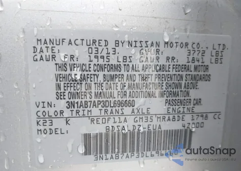 2013 Nissan Sentra Sv from USA, damaged, VIN 3N1AB7AP3DL696660